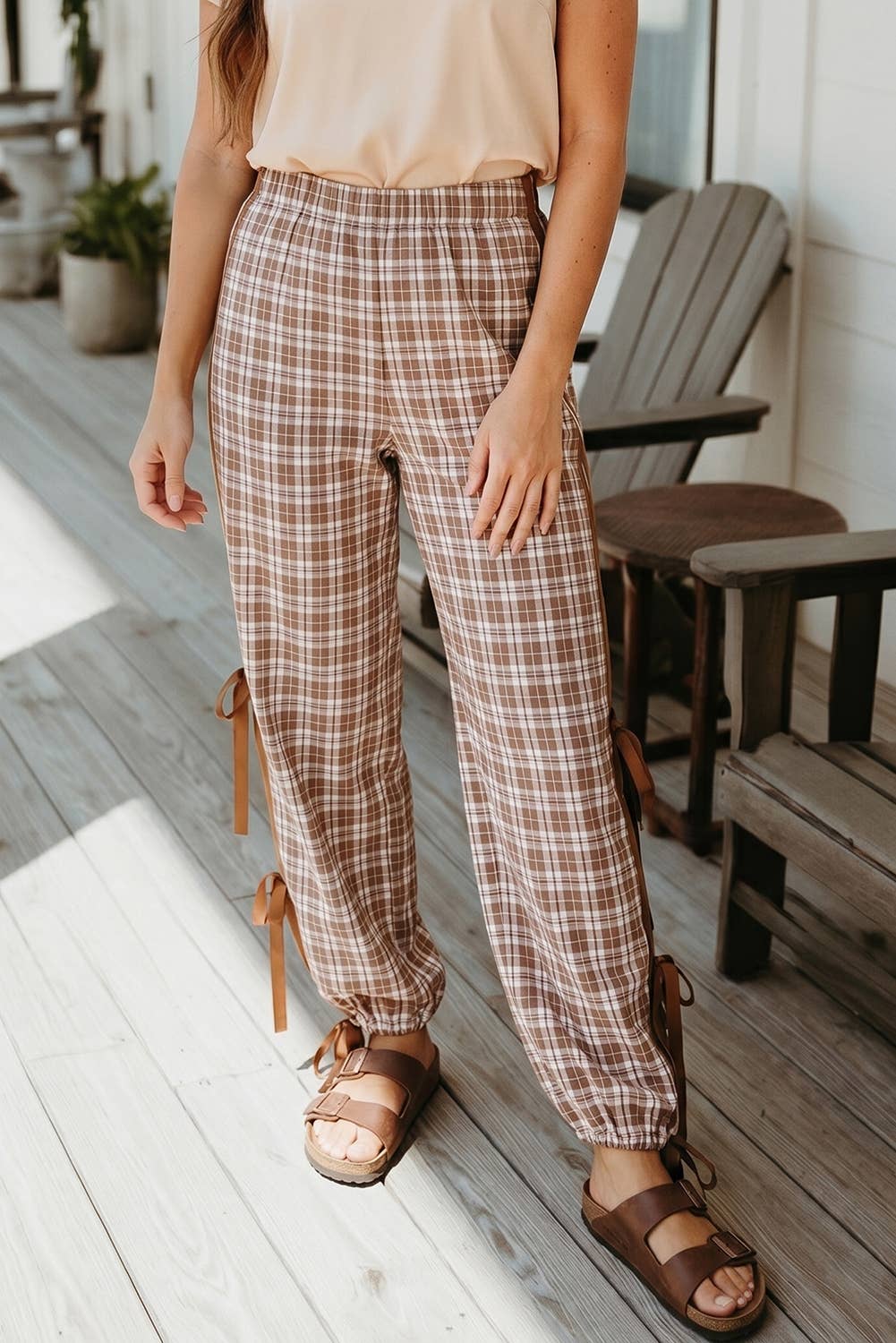 Pretty In Plaid Bow Tie Jogger Pants (S-XL)