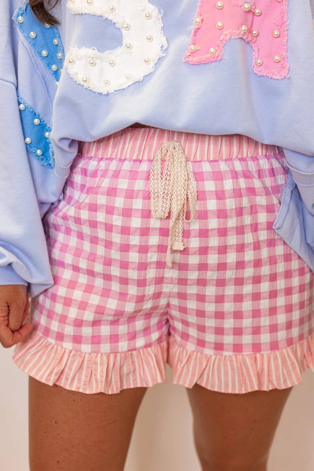 Pink Gingham Ruffled Shorts