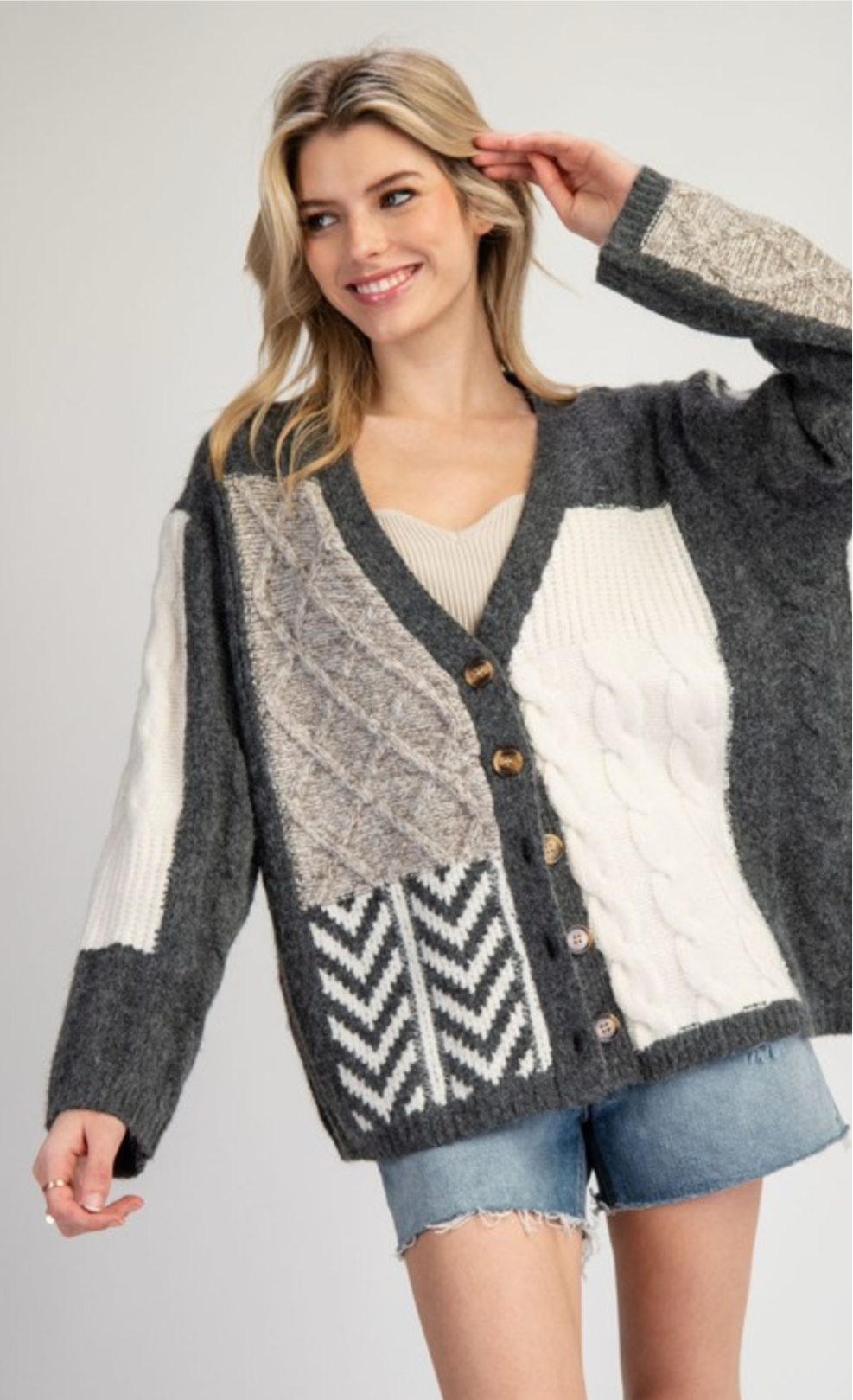Block Button Cardigan