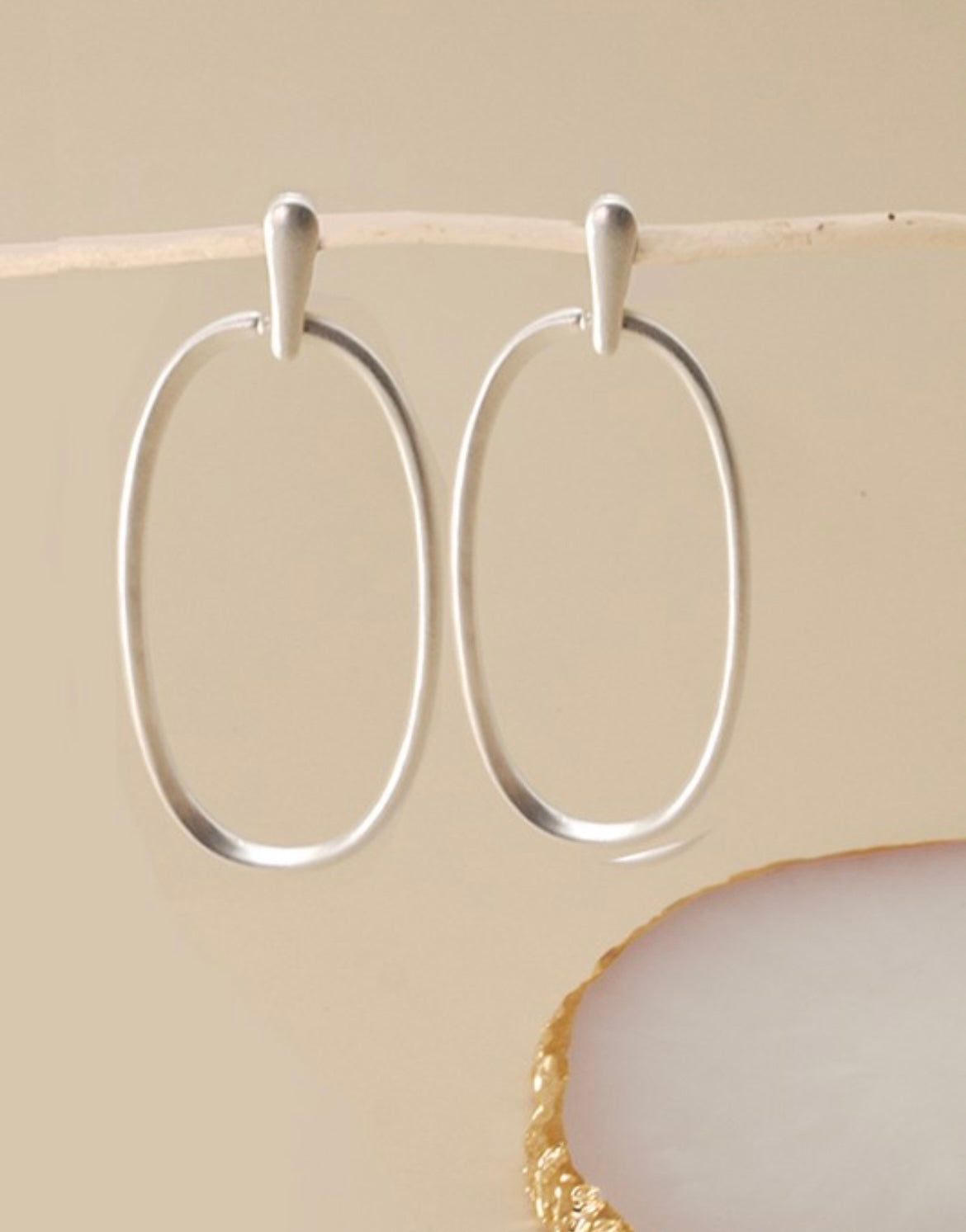 Silver Matte Oval Earrings