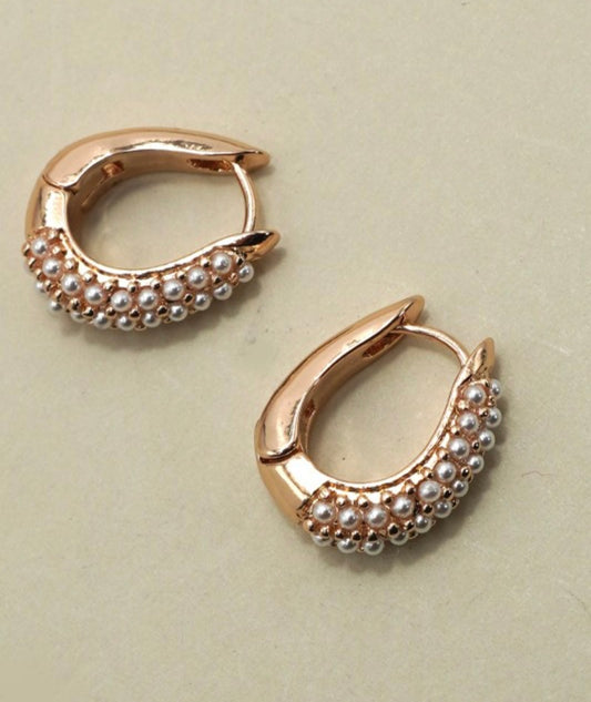 Oval Pearl Huggie Hoops