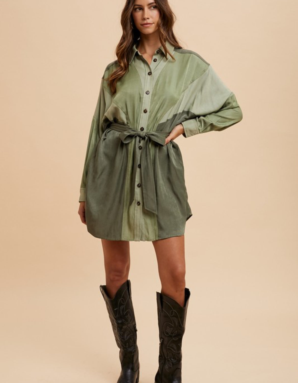 Block Belted Button Dress