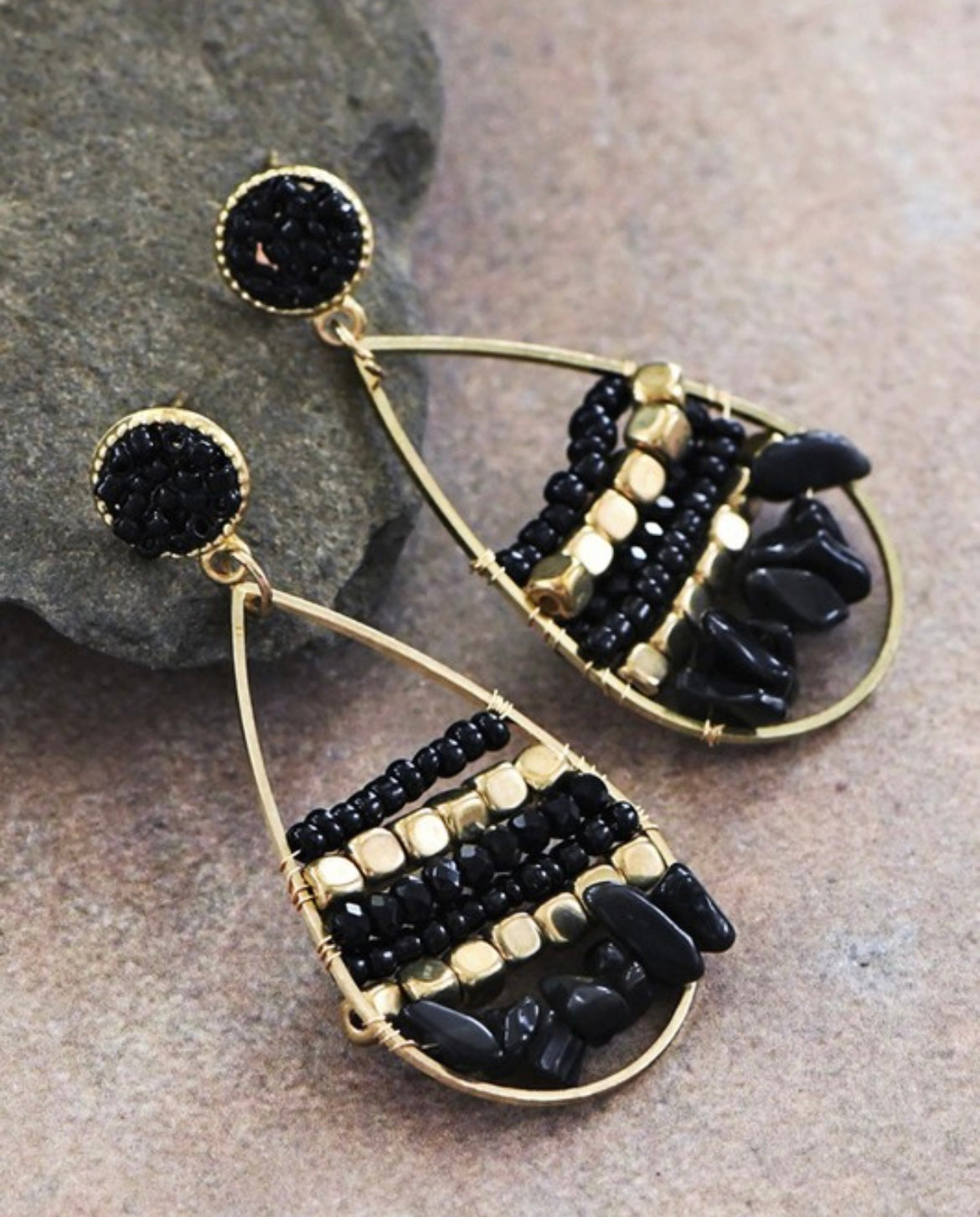 Black Beaded Teardrop